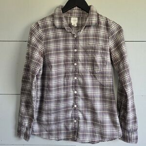 J.CREW Plaid Button-Down Shirt Gray White Pink Brown Cotton Long Sleeve Women XS